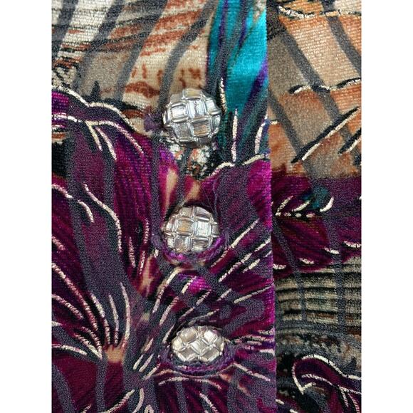 Vintage Liz Baker Jacket Womens Petite 4P multi colored velvet button gold foil - Picture 6 of 6